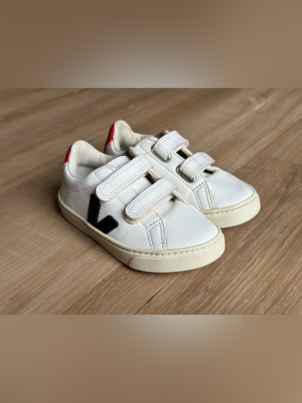 Veja Kids Small Esplar White Leather Hook & Loop Straps Sz 10